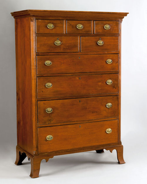 Appraisal: Pennsylvania Federal walnut tall chest ca with short and long