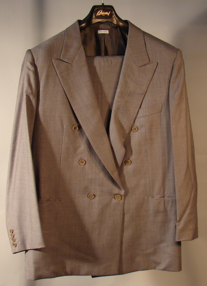 Appraisal: BRIONI Size grey heather Italian worsted wool Double breasted Sleeve