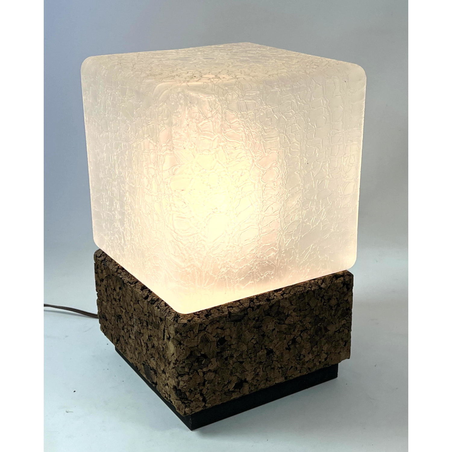 Appraisal: Frosted Crackle Glass Ice Cube Lamp Natural Cork Base Modernist