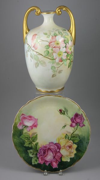 Appraisal: Two pieces of early th Century hand-painted Limoges porcelain including