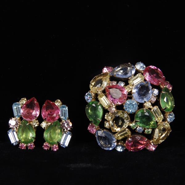 Appraisal: Alice Caviness Jeweled Brooch Pin Clip Earrings H x W