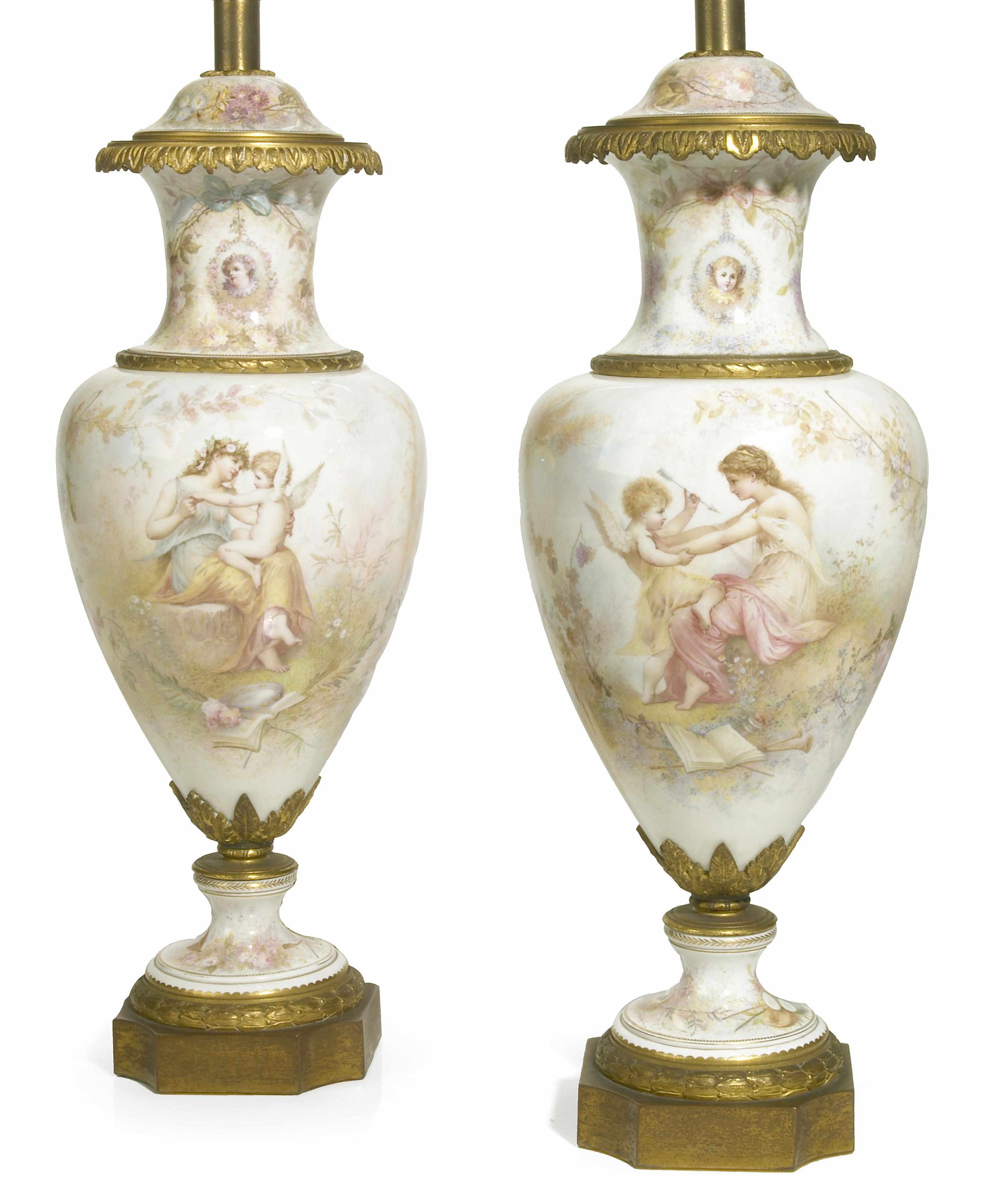 Appraisal: A pair of Svres style porcelain gilt bronze mounted covered