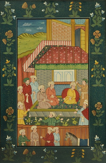 Appraisal: AN INDIAN WATERCOLOUR of nobleman with attendant figures gathered in