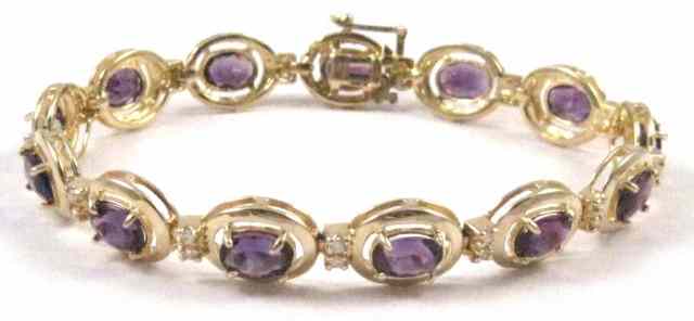 Appraisal: AMETHYST AND FOURTEEN KARAT GOLD BRACELET - '' in length