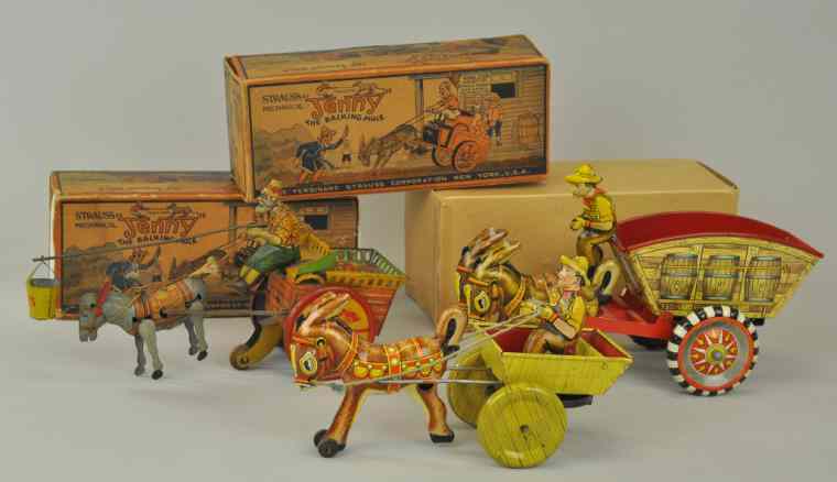 Appraisal: HORSE DRAWN TOY GROUPING Lot includes several amusing lithographed tin