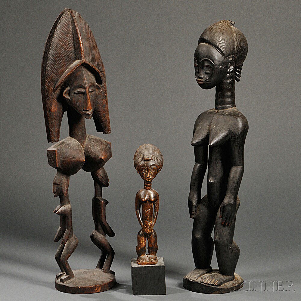 Appraisal: Three African Carvings two Baule female figures the larger with