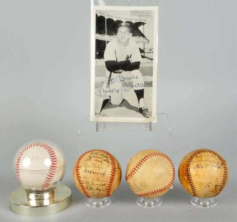 Appraisal: Lot of Autographed Baseballs Mantle Photo Photograph reads To Bruce