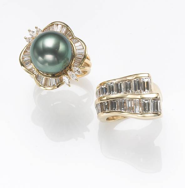 Appraisal: A Tahitian cultured pearl diamond and k gold ring together