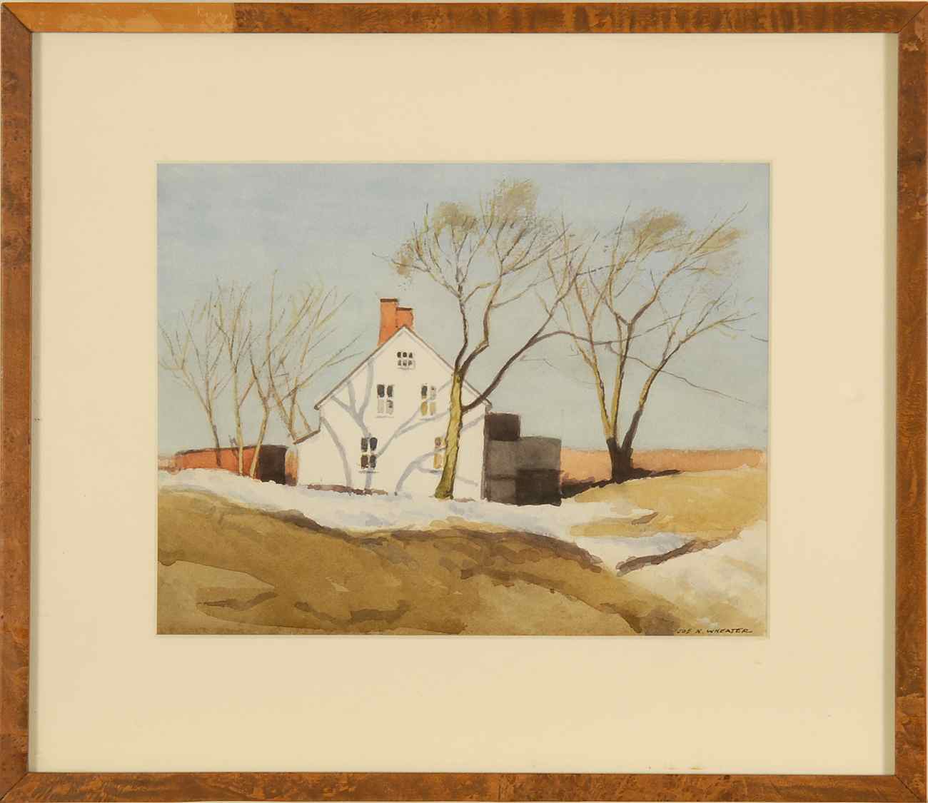 Appraisal: FRAMED WATERCOLOR Winter landscape with house Signed lower right Joe