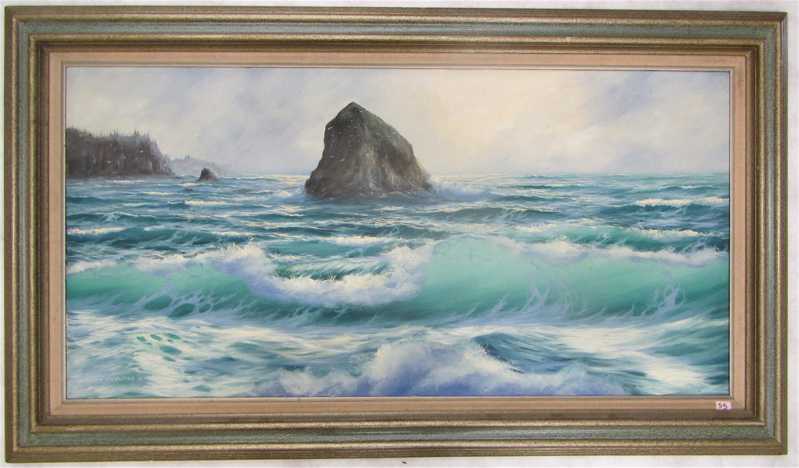 Appraisal: ROBERT SHERWOOD OIL ON CANVAS Oregon th century Haystack Rock