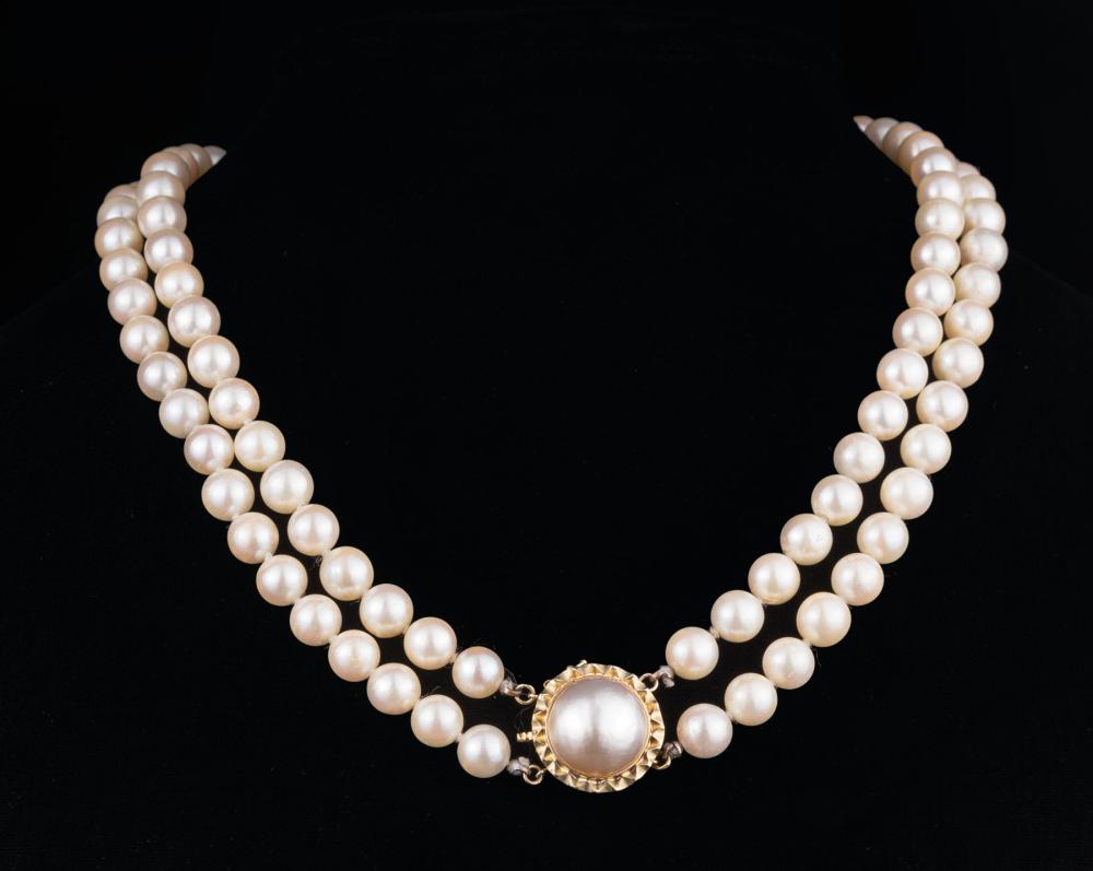 Appraisal: Double Strand Pearl Necklace with kt Yellow Gold and Mabe