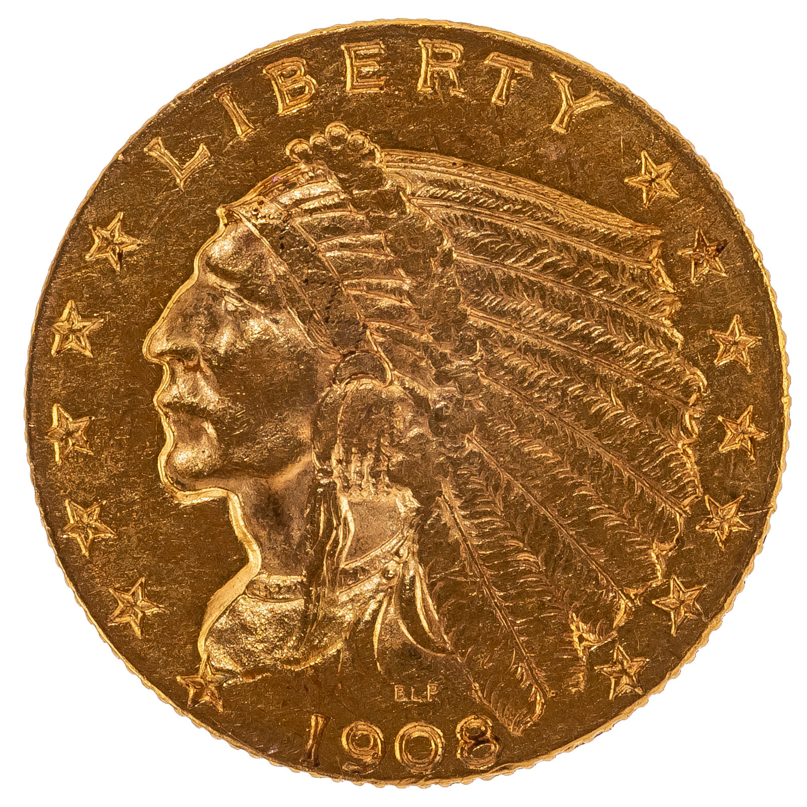 Appraisal: GOLD INDIAN QUARTER EAGLE XF Nice details and color First