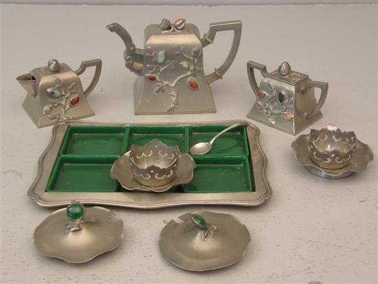 Appraisal: Chinese pewter tea service comprising tea pot high cream jug