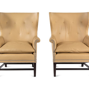 Appraisal: A Pair of Victoria Hagan Leather-Upholstered Wingback Armchairs Retailed by