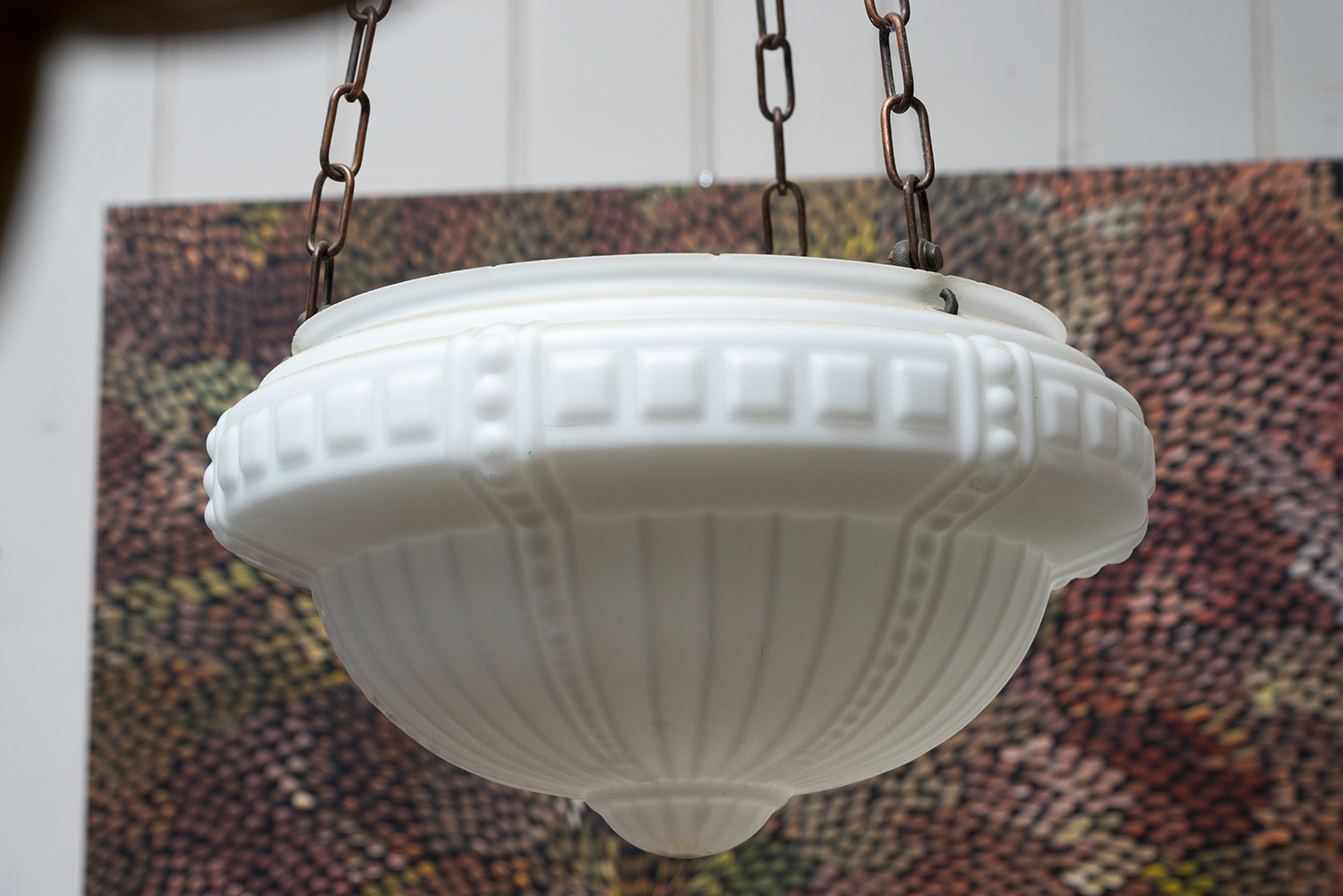 Appraisal: AN ART DECO MILK GLASS LIGHT FITTING Ornate detail to