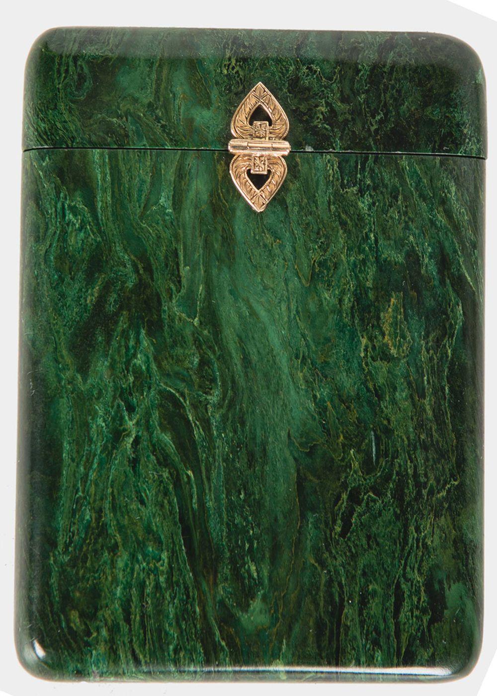 Appraisal: RUSSIAN GOLD-MOUNTED NEPHRITE CARD CASEProvenance The Collection of Marvin Guttman