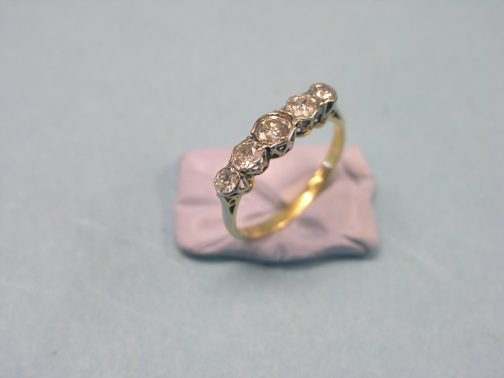 Appraisal: An ct gold five-stone diamond ring claw settings size K