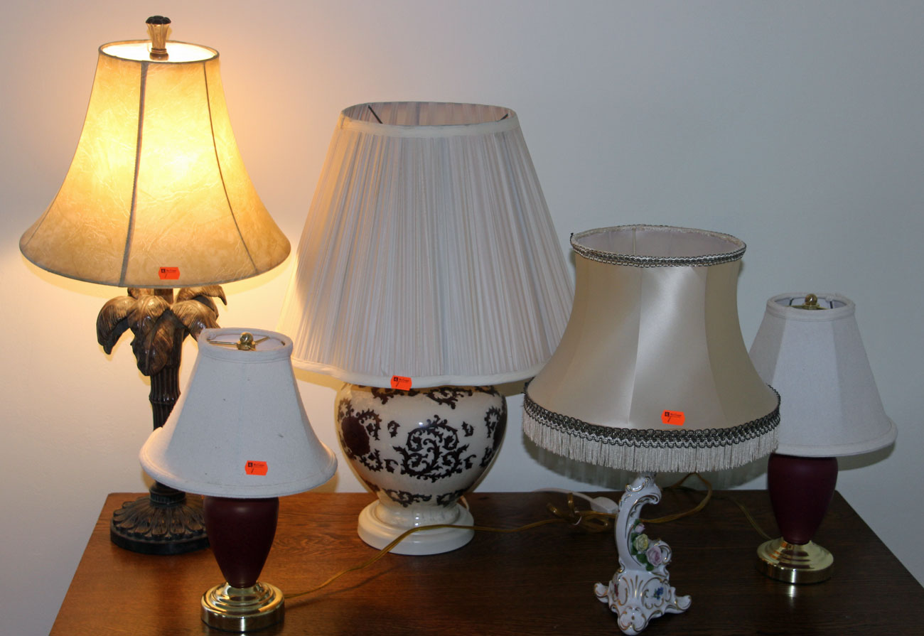 Appraisal: lamps including German floral laden porcelain candlestick lamp enameled glass