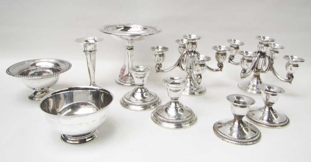 Appraisal: TEN ASSORTED STERLING SILVER TABLEWARE ITEMS pair candelabra compote footed