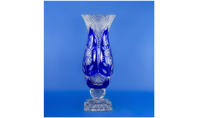 Appraisal: Overlaid Blue Cut Glass Vase inches in height