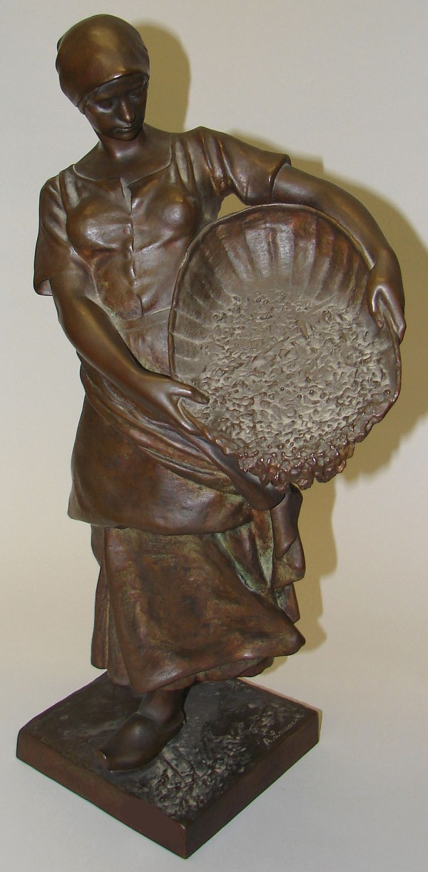 Appraisal: Bronze of woman holding basket t signed A Larroux and