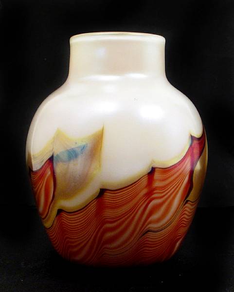 Appraisal: An American decorated Art Glass vase The ivory ground with