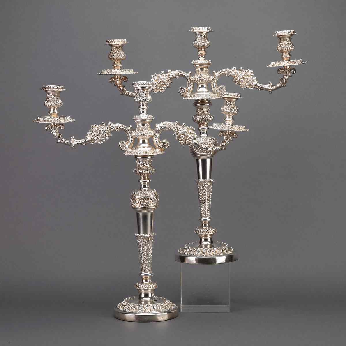 Appraisal: Pair of Sheffield Plate Three-Light Candelabra c height cm height