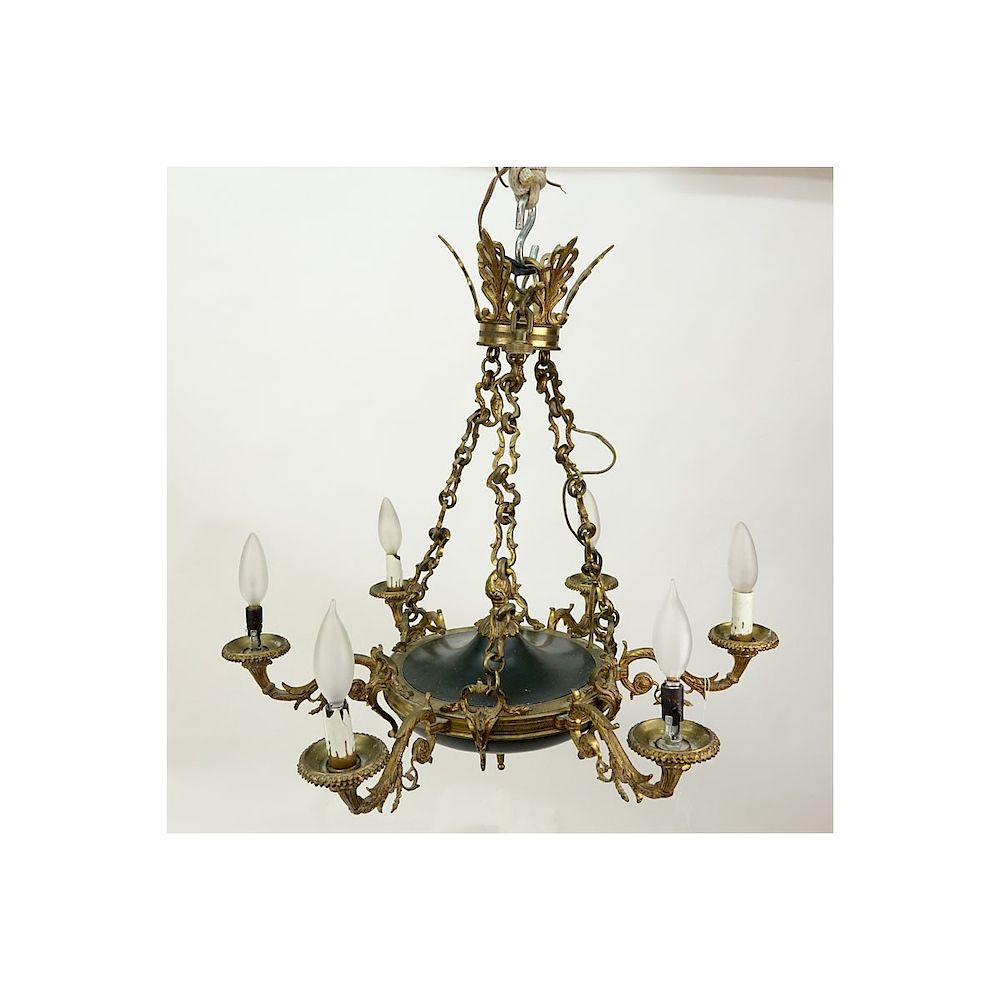 Appraisal: th Century Empire Style Six-Light Gilt Brass and Tole Chandelier