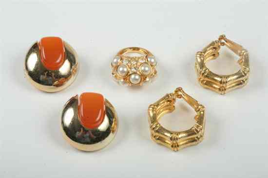 Appraisal: TWO PAIRS DESIGNER COSTUME JEWELRY EARRINGS AND A RING Pair