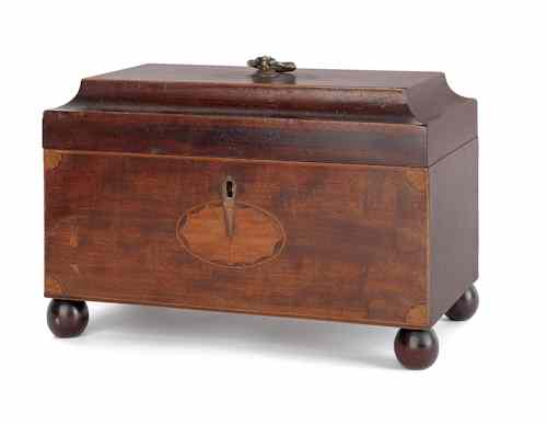 Appraisal: George III mahogany tea caddy late th c with paterae