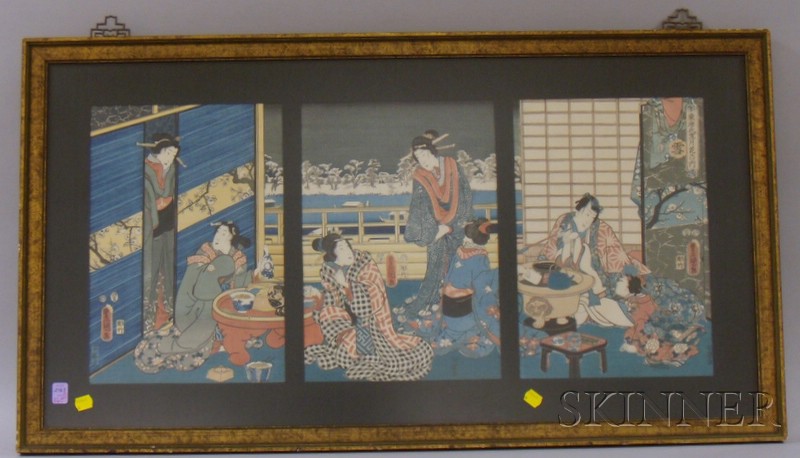 Appraisal: Framed Japanese Woodblock Triptych Depicting Women in an Interior and