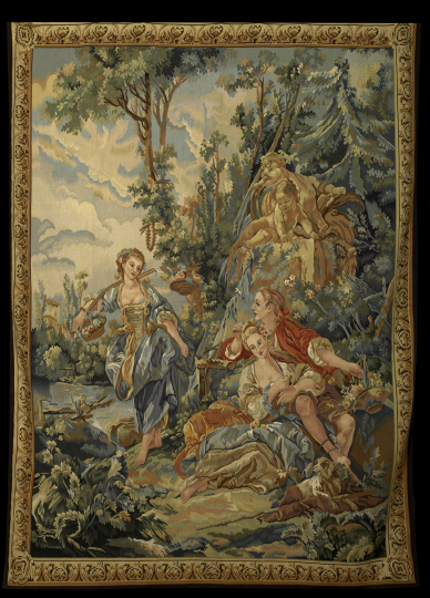 Appraisal: Large Aubusson Tapestry depicting a courting couple and their attendant