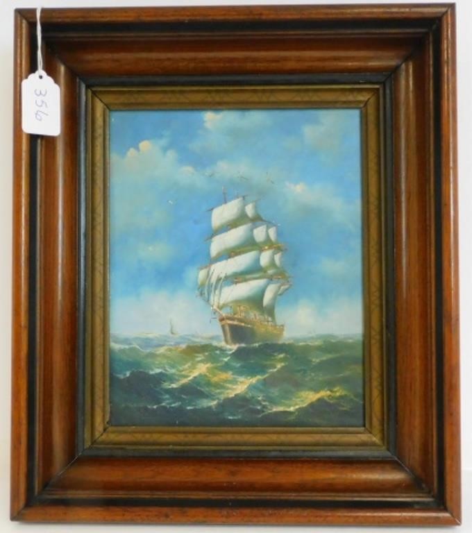 Appraisal: OIL PAINTING ON BOARD LATE TH CENTURY depicting a three-masted