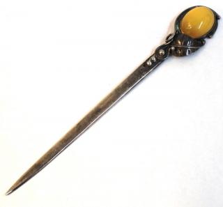 Appraisal: Sterling Amber Letter Opener Poland A sterling silver blade mounting