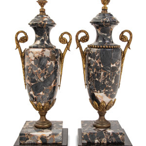 Appraisal: A Pair of Continental Gilt Metal Mounted Marble Urn Ornaments