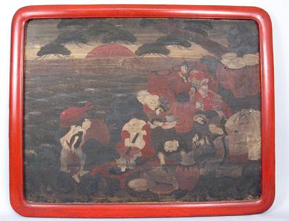 Appraisal: Japanese painting early th century Tempera on wood depicting figural