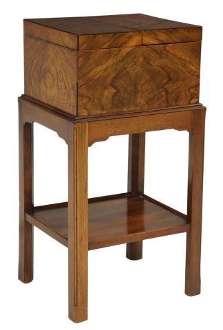 Appraisal: French burled walnut sewing box on stand early th c