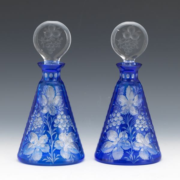 Appraisal: BLUE CUT TO CLEAR PAIR OF DECANTERS x Pair of