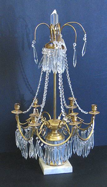 Appraisal: A pair of Neoclassical style brass and glass six light