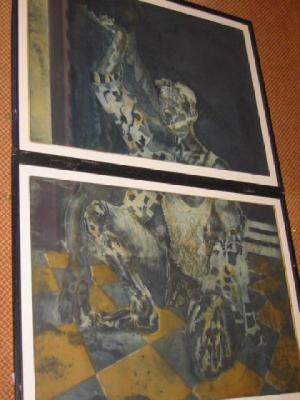 Appraisal: GEORGE GODFREY Adoration of the Calfbearer diptych limited edition lithograph