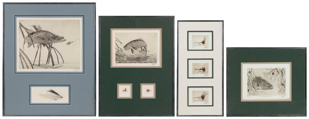 Appraisal: SET OF FLY FISHING PRINTS AND FLIES MID- TH CENTURYSET