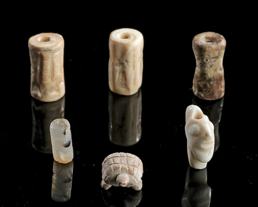 Appraisal: Lot of Sumerian Stone Beads and Seals Ancient Near East