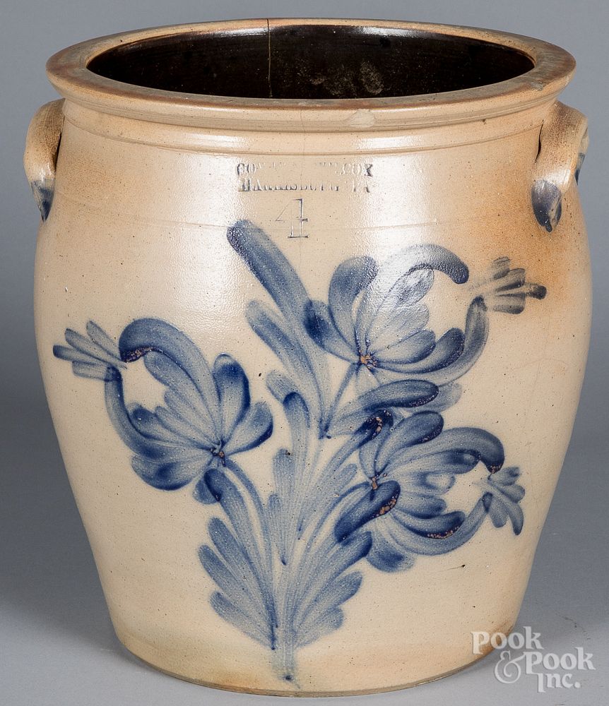 Appraisal: Pennsylvania four-gallon stoneware crock Pennsylvania four-gallon stoneware crock th c