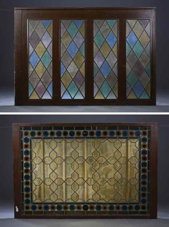 Appraisal: TWO STAINED GLASS WINDOW PANELS One incorporating four windows of