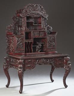 Appraisal: Chinese Style Carved Mahogany Desk th c the a Chinese