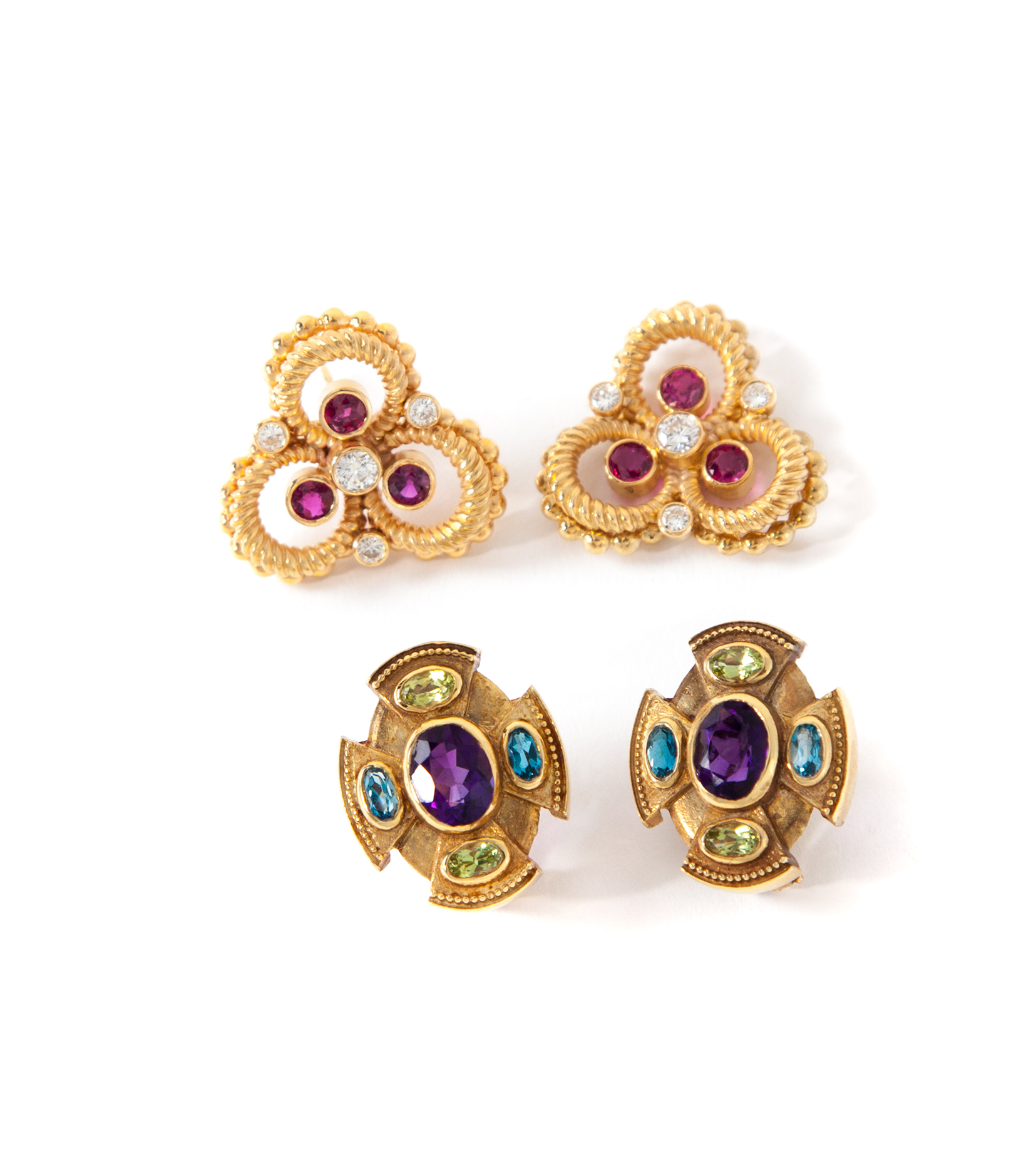 Appraisal: TWO PAIRS OF KARAT GOLD AND GEMSTONE EARRINGS American st