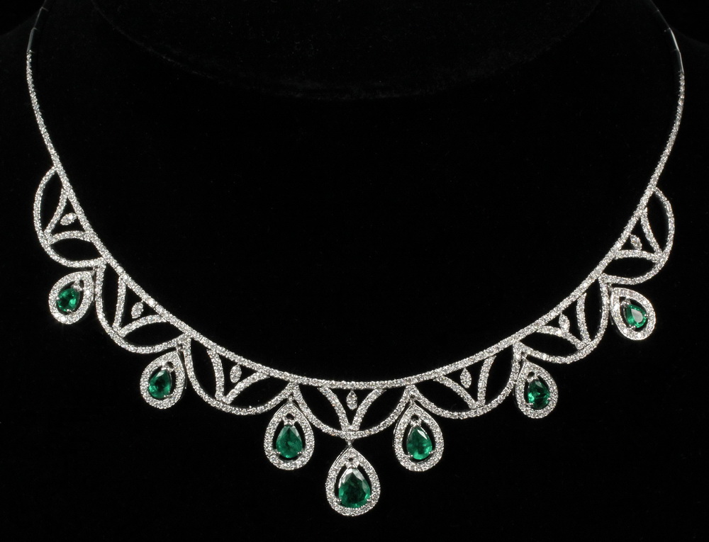 Appraisal: NECKLACE - K White Gold Emerald and Diamond Necklace with