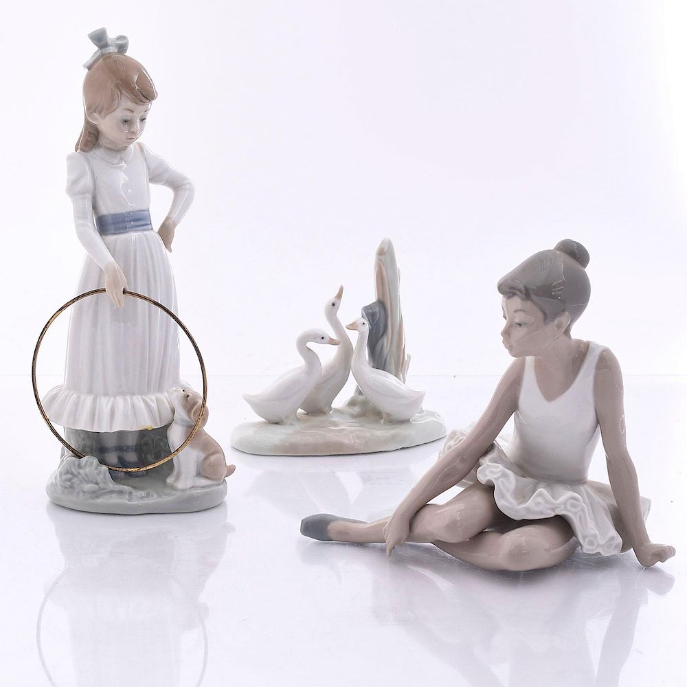 Appraisal: LLADRO FIGURES GIRL WITH HOOP BALLERINA GEESE Includes Nao figures