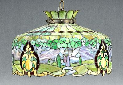 Appraisal: Tiffany style stained glass shade x in Cracks some bent