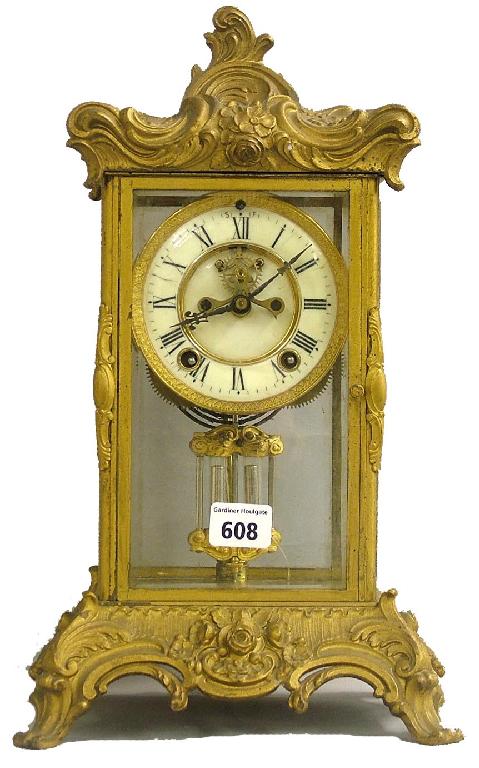 Appraisal: Ansonia four glass gilt metal two train mantel clock the